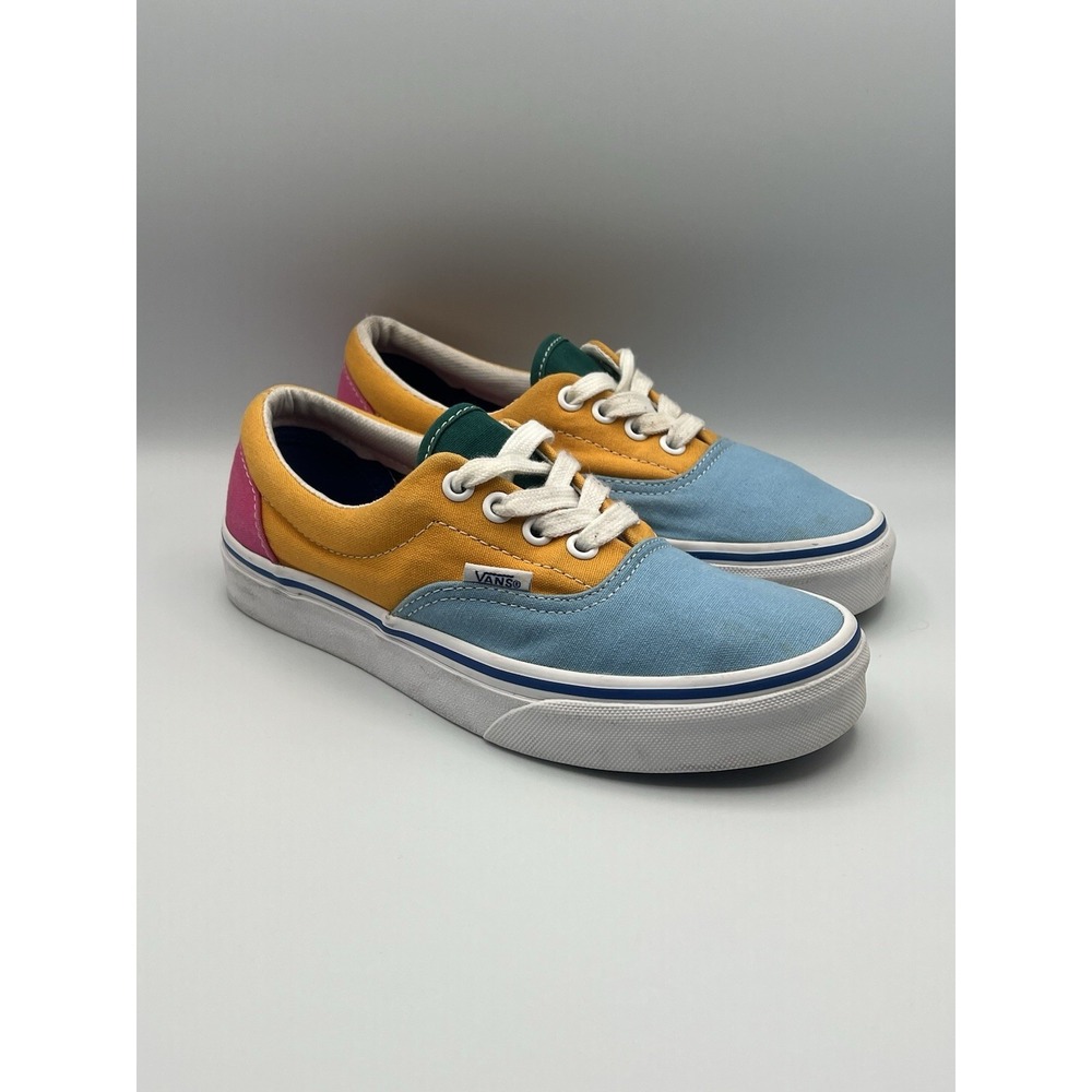 Vans Off The Wall Canvas Blue Orange Pink Skate Shoes - Kids Youth Size 3.5 USED